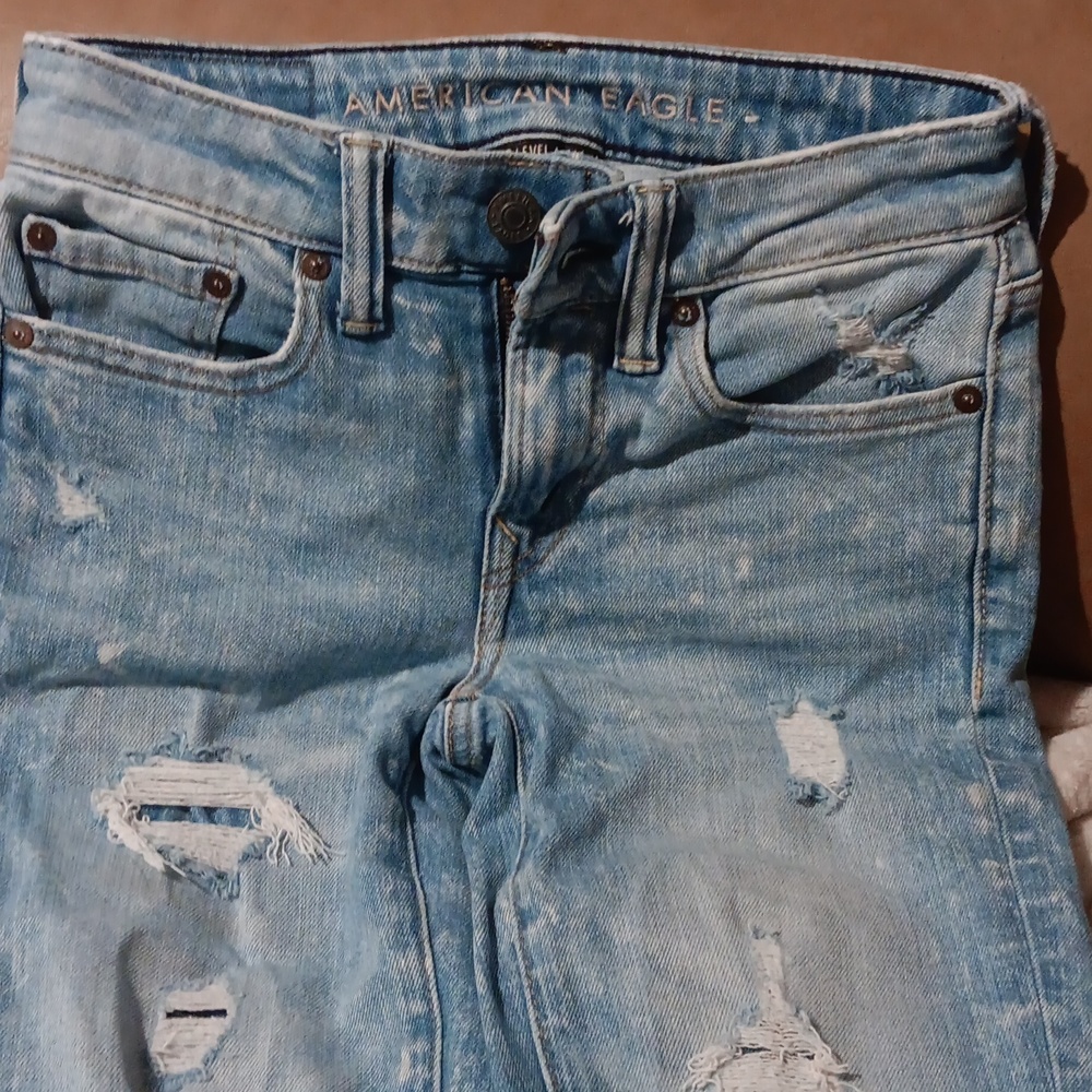 American Eagle Next Level Airflex Ripped Skinny Jeans (Unisex) Size 26 x 28